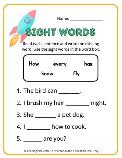 First Grade Sight Words Worksheets Readingvine
