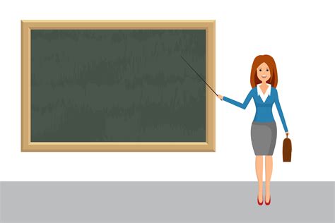Female Teacher With Pointer At Blackboard 1214288 Vector Art At Vecteezy