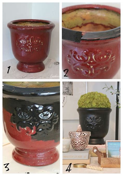 Four Pictures Showing Different Types Of Flower Pots And Vases With