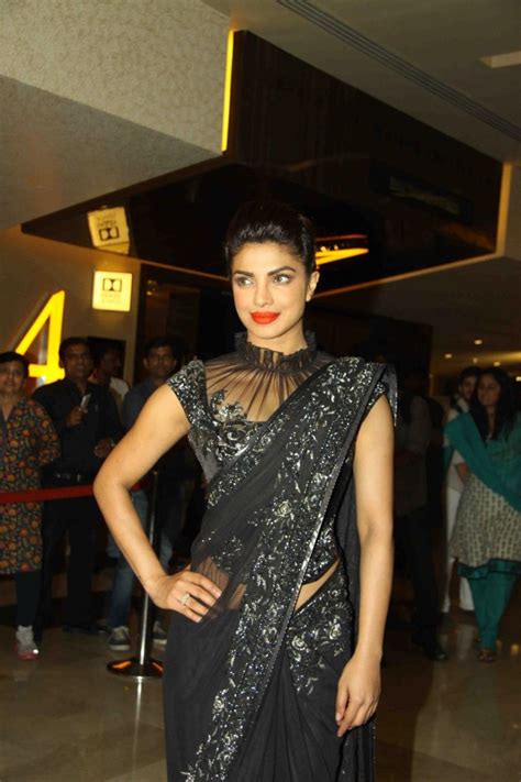 Indian Hot Actress Priyanka Chopra Stills In Black Saree At Film Party Kollywood Stars
