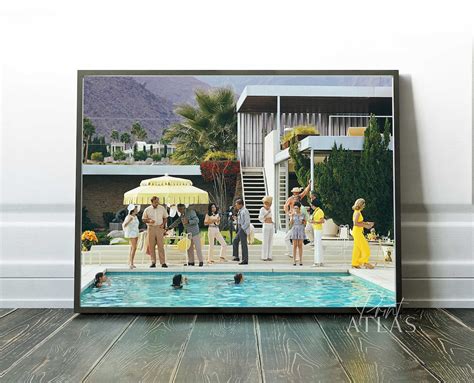 Slim Aarons Poolside Party Guests By The Pool Palm Etsy