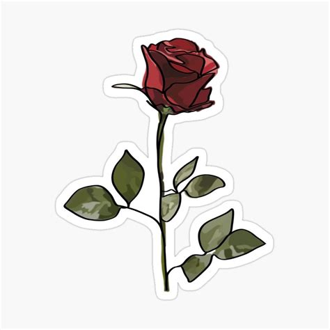 A Single Red Rose With Green Leaves Sticker