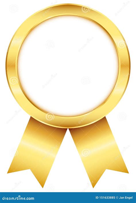 Golden Round Award Badge With Matching Ribbon Stock Vector