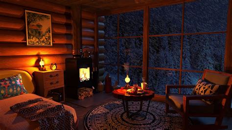 Cozy Winter Cabin Relaxing Blizzard And Snowstorm Sounds W Fireplace For Sleep Relaxation