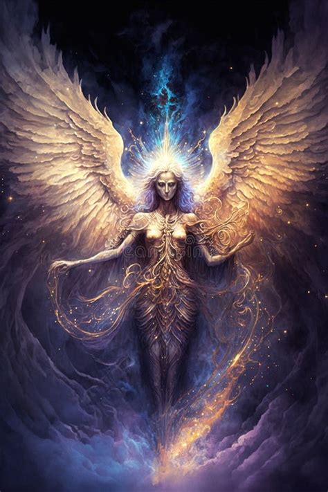 Ethereal Winged Angel Cosmic Background Illustration Shining Cosmic