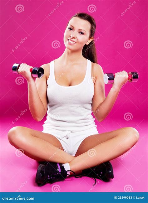 Woman With Dumbbells Stock Image Image Of Hands Floor 23299083