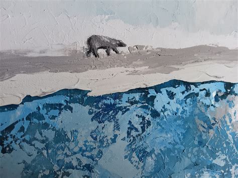 Polar Bear Painting Acrylic Impasto 16 By 20 Inches Canvas Etsy