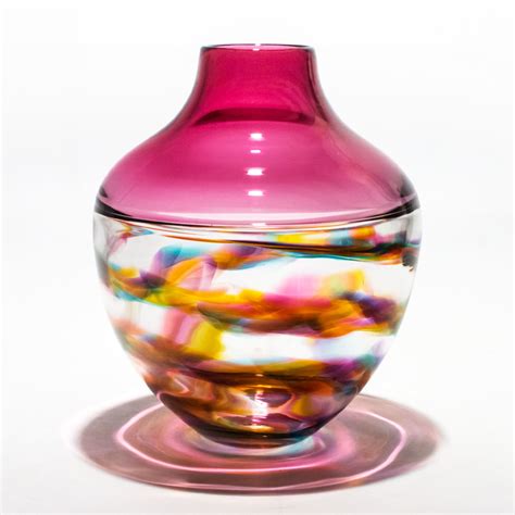 Optic Rib Helix Banded Urn In Jewel With Cranberry By Michael Trimpol And Monique Lajeunesse