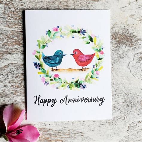 Happy Anniversary Love Birds Card A2 Single Or Etsy
