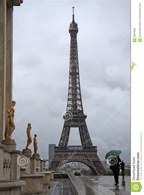 View Of The Eiffel Tower In A Rainy Day Paris France Stock Image