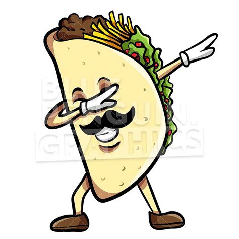 Taco Dabbing With Sombrero Mexican Vector Cartoon Clipart Illustration
