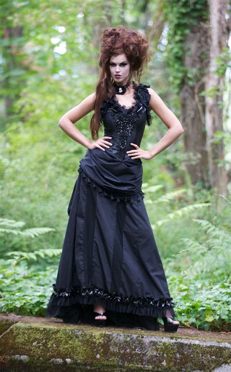 gothic goth vampire full length halloween costume dress with ruffles and bustle wrap belt