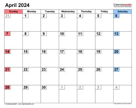 April 2024 Calendar Template Excel Deeann Ingeberg