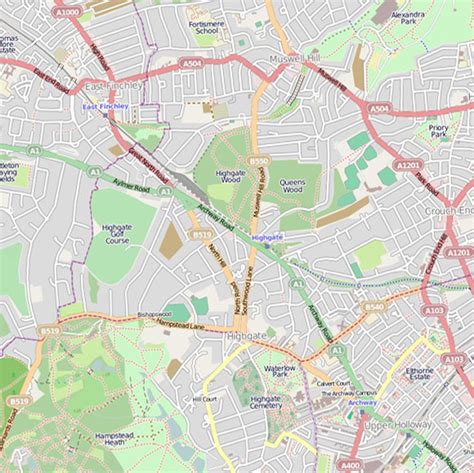 London Map For Hampstead Heath Highgate Archway Including Historical
