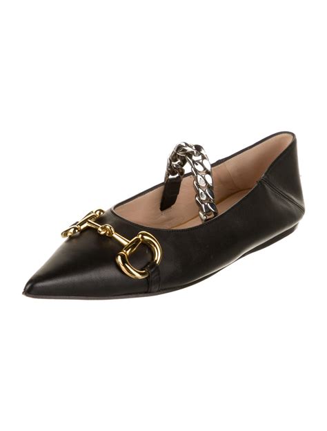 Gucci 1955 Horsebit Accent Leather Flats Black Flats Shoes