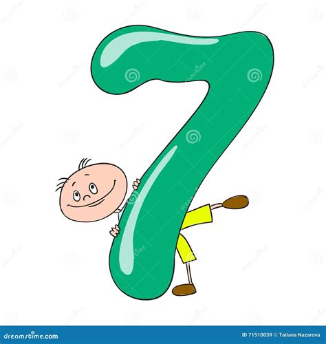 Funny Numbers With Cartoon Characters Children Vector 7 Stock