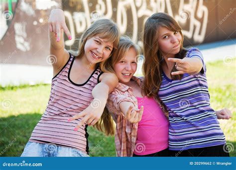 Happy Teen Girls Having A Fun Outdoor Stock Photo Image Of Laughing