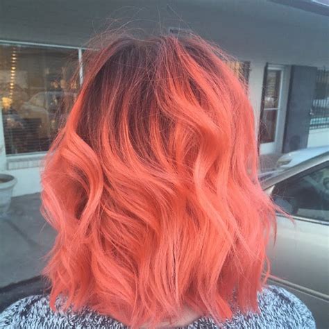 Pin By Sue Smith On Red Balayage Hair Peach Hair Coral Hair Peach