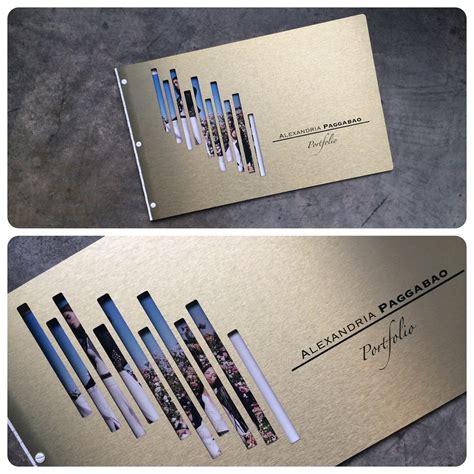 Tell the story of each sample. Custom fashion design portfolio book in brushed gold alumi ...