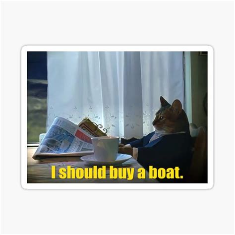 I Should Buy A Boat Rich Cat Reading Newspaper Hq Meme Sticker For Sale By Fomodesigns Redbubble