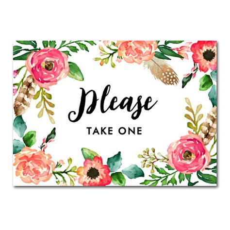 Wedding Sign Watercolor Flowers Please Take One Instant Download