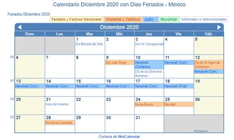 Calendario Diciembre 2020 Para Imprimir México