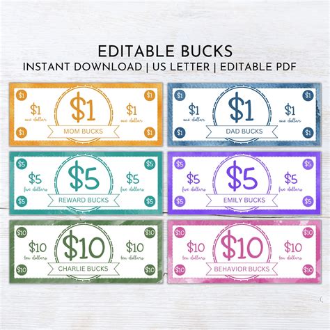 Editable Mom Bucks Printable Reward Bucks Good Behavior Etsy