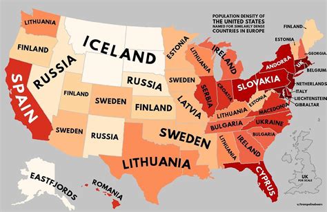 Population Density Of Us With European Equivalents Maps On The Web