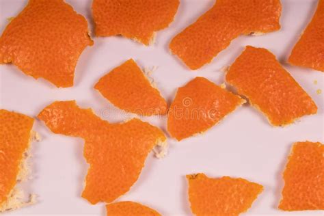 Top View Of The Orange Side Of The Peels From The Tangerine Stock Photo