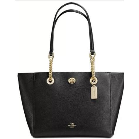 Coach 57107 Turnlock Gold Chain Tote 27 In Polished Pebble Leather