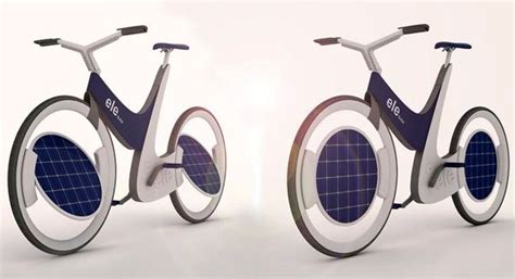 ele is a solar bicycle with solar panels on its wheels that rotate 30 degrees on both sides to