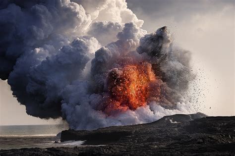 Black Rock Formations Nature Landscape Volcano Eruptions Hd