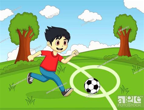 Kids Playing Soccer In The Park Cartoon Stock Vector Vector And Low
