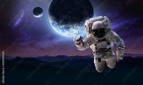 Astronaut In The Space Over The Nightly Planet Earth Abstract Wallpaper Spaceman Elements Of