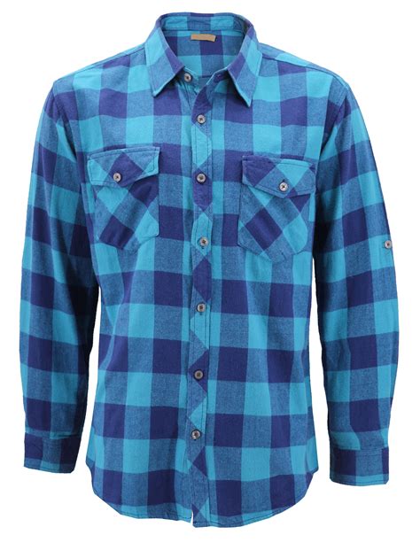Mens Premium Cotton Button Up Long Sleeve Plaid Comfortable Flannel Shirt Aqua Sky Blue