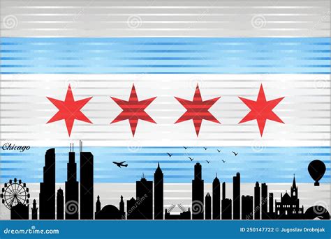 Chicago City Skyline With Flag Of Usa On Background Stock Vector