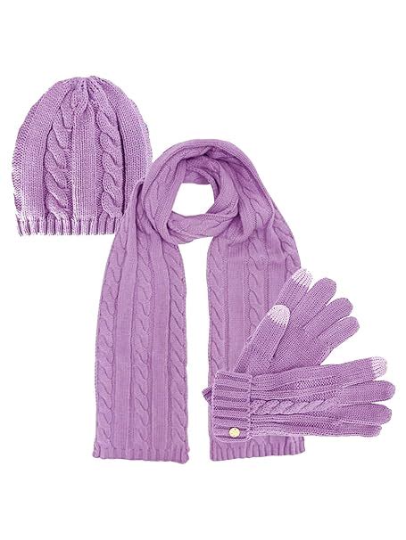 Buy Light Purple 3 Piece Beanie Hat Texting Gloves And Matching Scarf Set