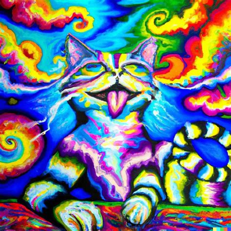 Lsd In Rdalle2 Lsd Psychedelic Cat Oil Painting R