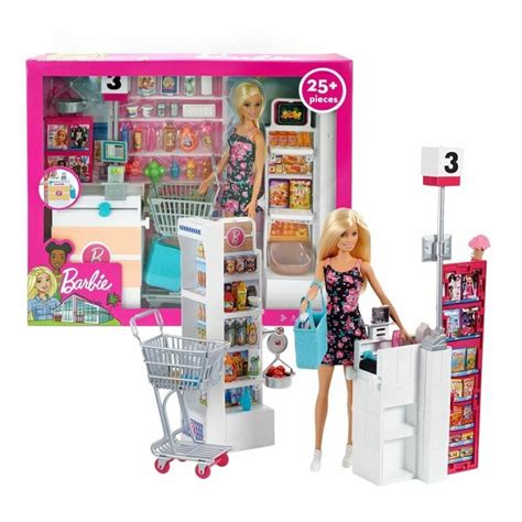 Barbie Supermarket Playset Barbie Blonde Doll 25 Pcs Shop Trolley Toy