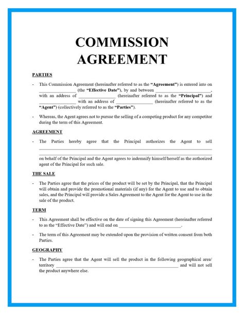 Commission Sales Contract Template Free Printable Form Templates And