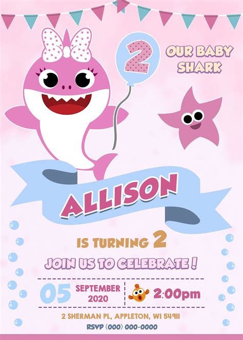 Baby Shark Digital Birthday Invitation Printable Invitation Etsy In