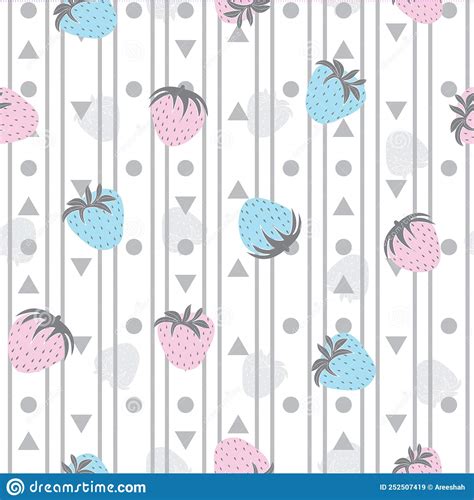 Blue Pink Pastel Vector Strawberries Abstract Shapes Seamless Pattern