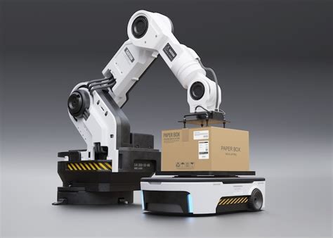 Premium Psd The Robot Arm Picks Up The Box To Agv