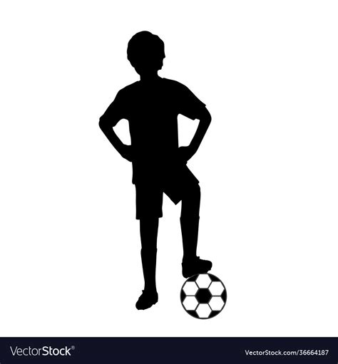 Silhouette Footballer Boy With Soccer Ball Vector Image