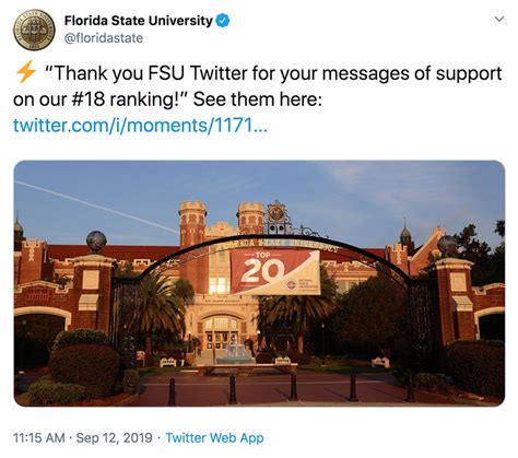 fsu twitter congratulates florida state on no 18 national ranking florida state university news