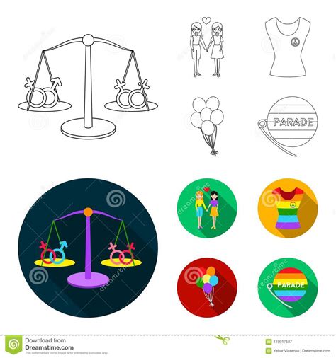 Lesbians Dress Balls Gay Parade Gay Set Collection Icons In Outlineflat Style Vector Symbol