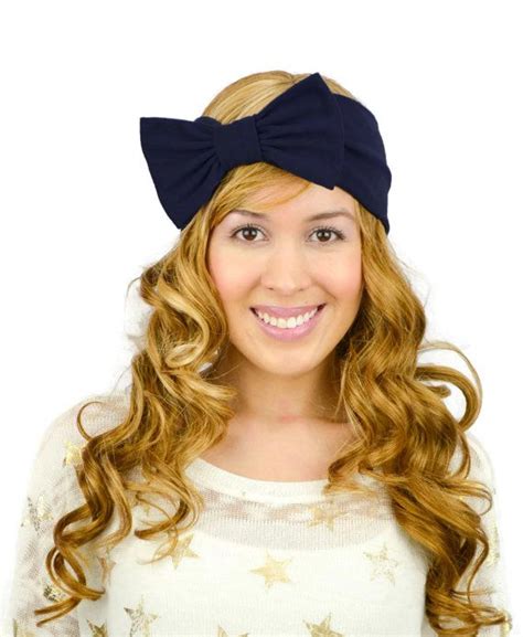 Turban Headband Bow Navy Blue Stretch Headband Dark By Lovejubilee