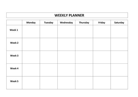 Calendar Template 5 Day Week Excel Calendar Template Weekly Planner