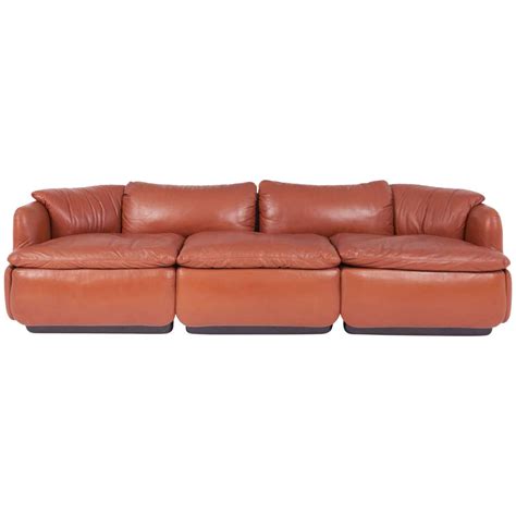 Saporiti Confidential Cognac Leather Sofa By Alberto Rosselli At 1stdibs