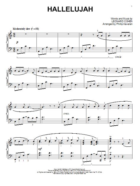 Hallelujah Sheet Music By Leonard Cohen Piano 88074